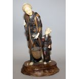 A GOOD SIGNED JAPANESE MEIJI/TAISHO PERIOD LACQUERED WOOD & IVORY SECTIONAL GROUP OF A WOMAN &