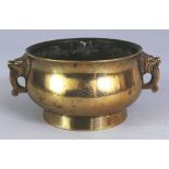 A CHINESE POLISHED BRONZE CENSER, possibly 18th Century, weighing approx. 425gm, the sides cast with