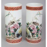 A MIRROR PAIR OF CHINESE REPUBLIC STYLE PORCELAIN SPILL VASES, each decorated after Li Mingliang