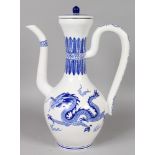 A CHINESE BLUE & WHITE PORCELAIN DRAGON EWER & COVER, the base with a Jingdezhen seal mark, 16.