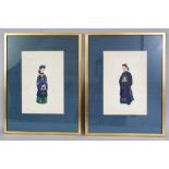 A PAIR OF 19TH CENTURY FRAMED CHINESE PAINTINGS ON RICE PAPER, depicting a Mandarin and his consort,