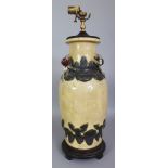 A LARGE 19TH/20TH CENTURY CHINESE YELLOW GROUND CRACKLEGLAZE PORCELAIN VASE, fitted for