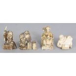 A GROUP OF FOUR SMALL MAINLY JAPANESE MEIJI PERIOD IVORY & IVORY-LIKE CARVINGS, the tallest 1.6in