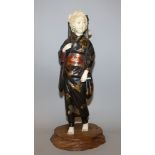 A GOOD SIGNED JAPANESE MEIJI/TAISHO PERIOD LACQUERED WOOD & IVORY SECTIONAL FIGURE OF A YOUNG WOMAN,