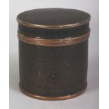 AN EARLY 20TH CENTURY CHINESE BLACK GROUND CIRCULAR SECTION CLOISONNE BOX & COVER, decorated with