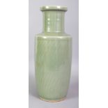 AN EARLY 20TH CENTURY CHINESE CELADON ROULEAU PORCELAIN VASE, the sides faintly decorated beneath