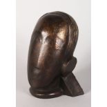 AFTER GUSTAVE MIKLOS (1888-1967) HUNGARY A CUBIST ART DECO BRONZE HEAD. Signed G. Miklos. 1/10. 6ins
