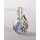 A MINIATURE 19TH CENTURY VENETIAN GLASS SCENT BOTTLE, inscribed VENEZIA, with flowers. 4cms.