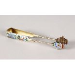 A SUPERB PAIR OF RUSSIAN SILVER AND ENAMEL ICE TONGS, stamped 26A Head 84. 64cms long.