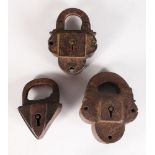 THREE EARLY IRON LOCKS. 3.5ins (2) and 3ins.