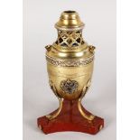 A SUPERB RUSSIAN URN SHAPED TABLE LIGHTER set with diamond and cabochon stones, thee eagle motif, on