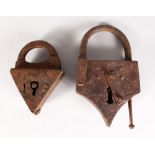 TWO EARLY 16TH-17TH CENTURY IRON LOCKS. 4.5ins and 6ins (2).