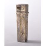 A 19TH CENTURY FRENCH CRYSTAL TAPERING SCENT BOTTLE, with gold mounted frosted stopper, 7cms long,