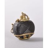 A 19TH CENTURY FRENCH CARVED FRUIT SCENT BOTTLE with gold mounts, Circa. 1840. 2.5cms. See Lambert