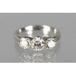 AN 18CT WHITE GOLD THREE STONE DIAMOND RING of 1.52cts.
