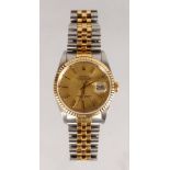 A GOOD ROLEX OYSTER PERPETUAL DATEJUST GOLD AND STEEL WRISTWATCH in Rolex box.