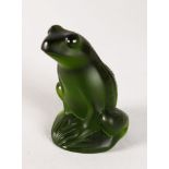 A LALIQUE COLOURED FROG, etched Lalique, France. 5cms high.