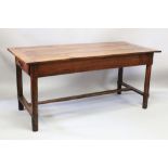 A GOOD 18TH-19TH CENTURY FRENCH FARMHOUSE TABLE with plain top, drawer to the end on chamfered