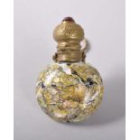 A VENETIAN ENAMELLED GLASS PERFUME BOTTLE AND STOPPER with metal top with red stone. Ref. Perfume