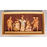 A CONTINENTAL PORCELAIN PLAQUE, Scenes of Roman Soldiers. 20ins x 11ins.