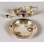 A MINIATURE SILVER TRAY AND TEA SET.