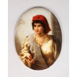 A VERY GOOD, POSSIBLY BERLIN, OVAL PORTRAIT PLAQUE of head and shoulders of a young Turkish girl.