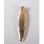 A PLAIN 18CT GOLD PERFUME BOTTLE in the shape of a tigers tooth. 7.5cms. Provenance: BOWIE, BATH