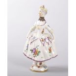 A GOOD 18TH CENTURY BOW PORCELAIN SCENT BOTTLE AND STOPPER, anchor mark, the figure of a lady