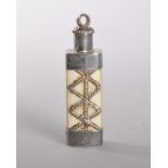 A SMALL INDIAN IVORY SILVER MOUNTED SCENT BOTTLE. 5cms.