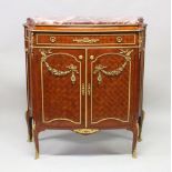 A SUPERB FRENCH LINKE MARBLE KINGWOOD CABINET, with green veined marble top, rich ormolu mounts, the