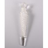 A CLEAR CUT CRYSTAL PERFUME BOTTLE AND STOPPER. 12cms long.