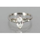 A PLATINUM SET MARQUISE DIAMOND of 1.1cts approx., G/H colour, VS clarity.
