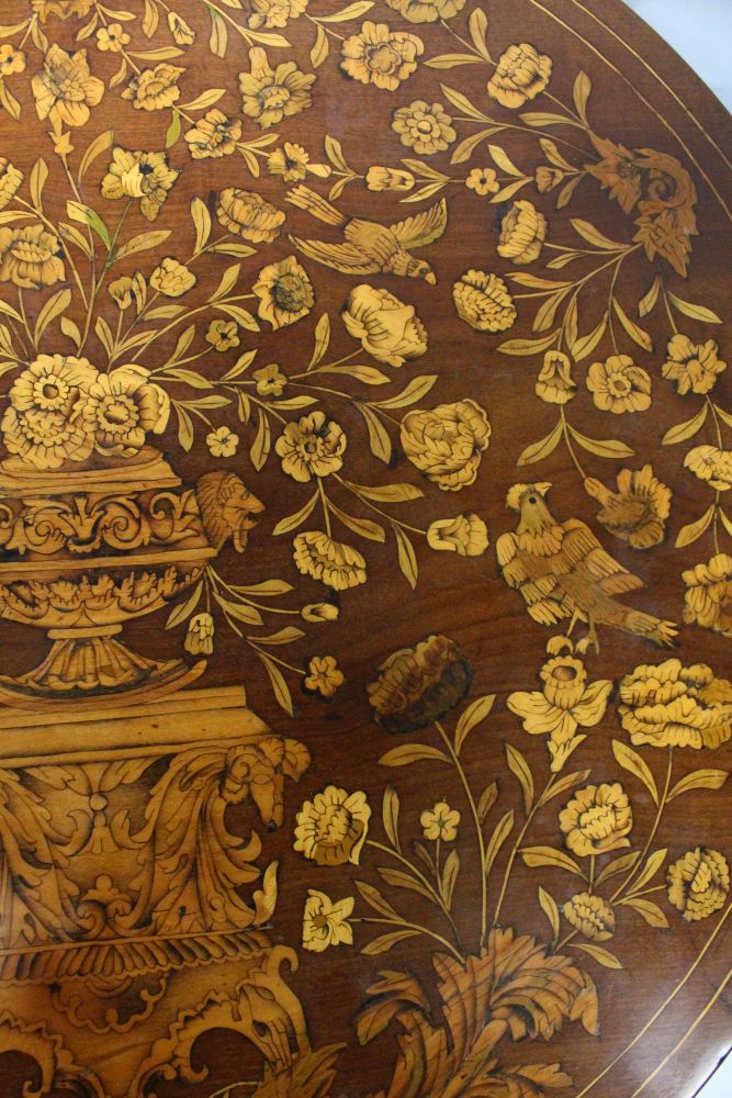 A GOOD 19TH CENTURY DUTCH MARQUETRY CIRCULAR TILT TOP TABLE with bird cage support, turned pillar - Image 3 of 5