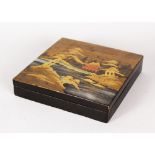A SQUARE JAPANESE LACQUER BOX AND COVER. 8ins.