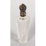 A WRYTHEN FLUTED CRYSTAL SCENT BOTTLE with silver top. 3.5ins long.