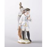 A 19TH CENTURY PORCELAIN PERFUME BOTTLE OF A SOLDIER, Probably SAMSON OF PARIS, a young soldier
