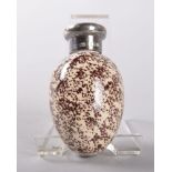 A JAMES MACINTYRE & CO PORCELAIN BIRDS EGG SCENT BOTTLE with silver mounts, London 1886, S.