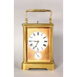 A SUPERB FRENCH GRANDE SONNERIE BRASS CARRIAGE CLOCK, No. 16083, the base engraved Clavel 25 96