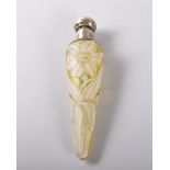 A SUPERB CONICAL CAMEO GLASS PERFUME BOTTLE by THOMAS WEBB with silver band and top, Birmingham