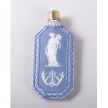 A WEDGWOOD BLUE AND WHITE JASPER WARE PORCELAIN SCENT BOTTLE with screw cap, Circa. 1790. 10cms