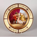 A VIENNA CIRCULAR PLATE painted with a classical scene. Vienna beehive mark. 9ins diameter.