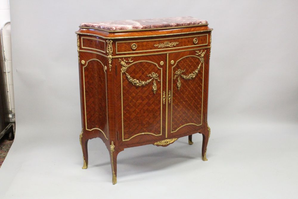 A SUPERB FRENCH LINKE MARBLE KINGWOOD CABINET, with green veined marble top, rich ormolu mounts, the - Image 2 of 2