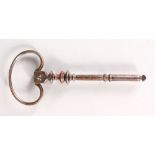 A 17TH-18TH CENTURY STEEL KEY, engraved R. 7ins long.