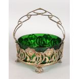 A GOOD ART NOUVEAU CIRCULAR BASKET, with pierced sides, tulips and glass liner by A. K. & CIE.