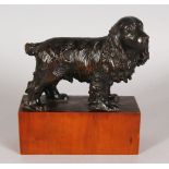ATELIER WILFRIED SENONER A SUPERB CARVED WOOD FIGURE OF A SPANIEL on a wooden plinth. Signed A.