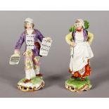 A PAIR OF SAMSON "CHELSEA" FIGURES OF A MAN AND WOMAN, the man carrying tablets, the woman a