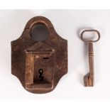 A 17TH CENTURY IRON LOCK AND KEY. 5ins.