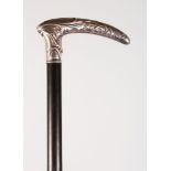 A CONTINENTAL SILVER TOPPED WALKING CANE, IN THE ART NOUVEAU STYLE, CIRCA. 1920'S. 37ins long.