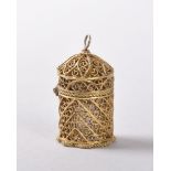 A SMALL CYLINDRICAL CLEAR CUT GLASS SCENT BOTTLE in a silver gilt filigree case, Circa. 1800. 3.