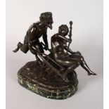 AFTER CLAUDE MICHEL (CALLED CLODION) FRANCE A GOOD BRONZE GROUP OF A SATYR, A MAIDEN IN A